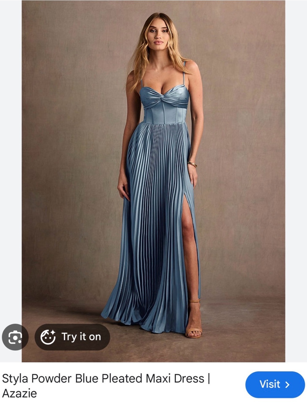 Azazie Powder Blue Pleated Maxi Gown with Side Slit